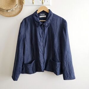 Samantha Taylor VTG Linen Navy Jacket Made In Russia, Fully Lined Women's Sz 20